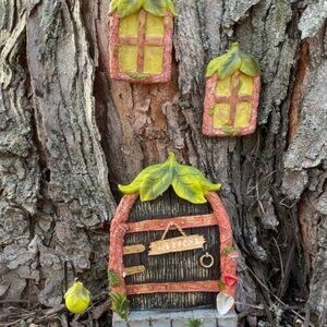 Miniature Gnome Fairy House Window and Door for Trees, Glow in The Dark Yard Art